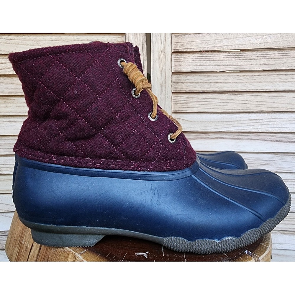 Sperry Sz 8 M Plum Wool Rubber Saltwater Quilted Duck Boots Fall Preppy Classic